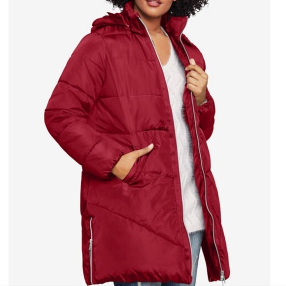 38/40 Ellos Wine Red Burgundy Mid-length Puffer Coat w Pockets & Hood NWT NIB - Picture 13 of 13